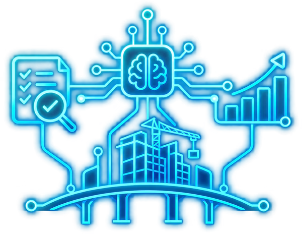 Icon depicting AI (SI) assisting contractors and lenders.